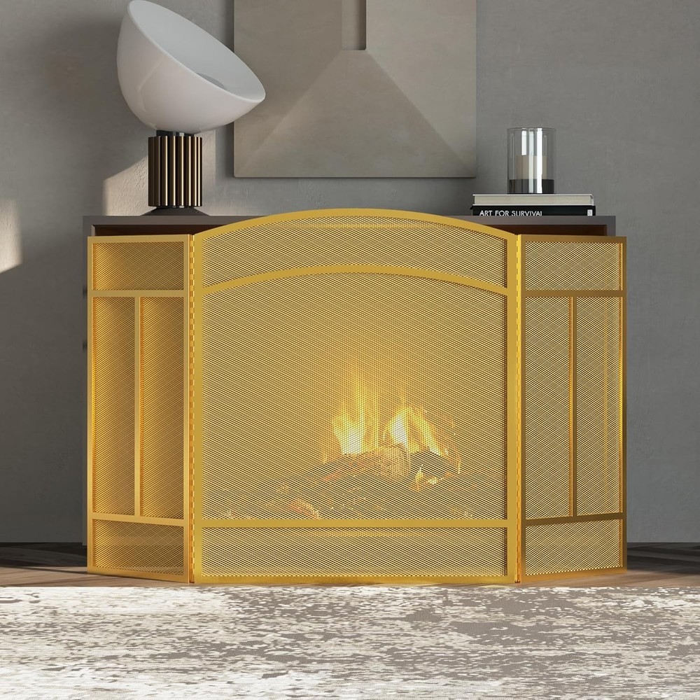 Patented Foldable Wrought Iron Fireplace Screen - Spark Guard 48" x 29"