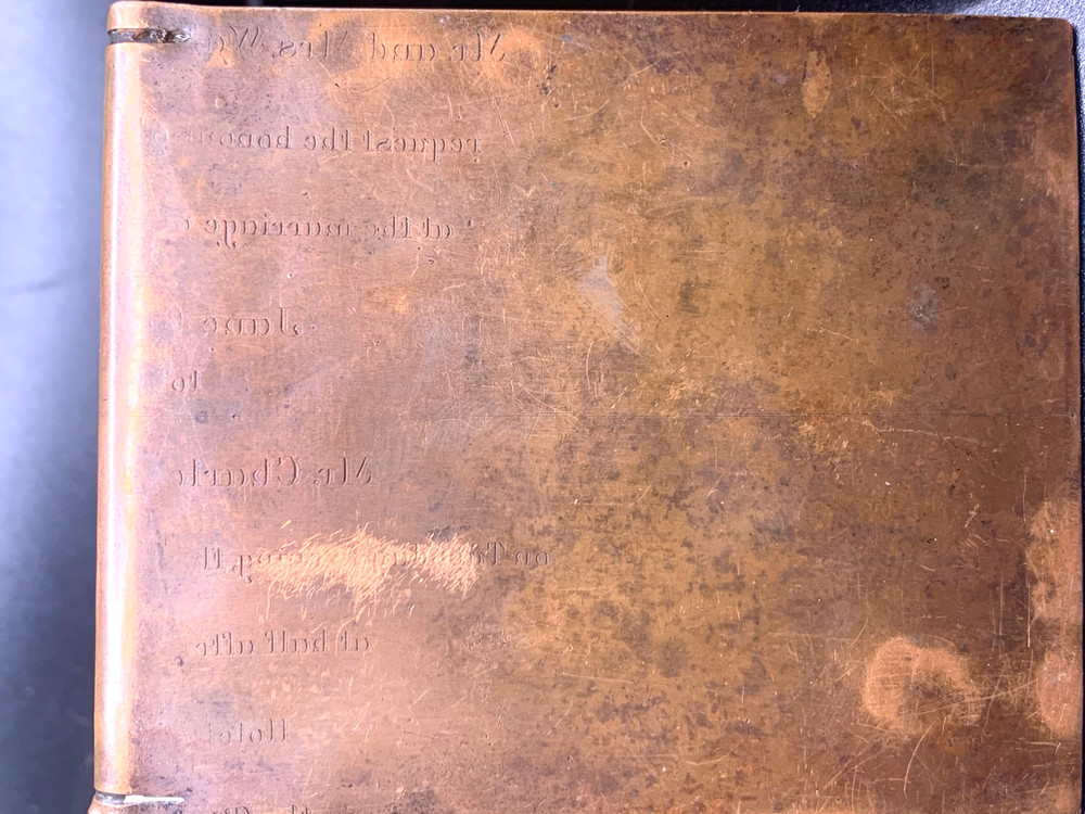 Antique Arts & Crafts copper small Sample Size Bookends on copper with script