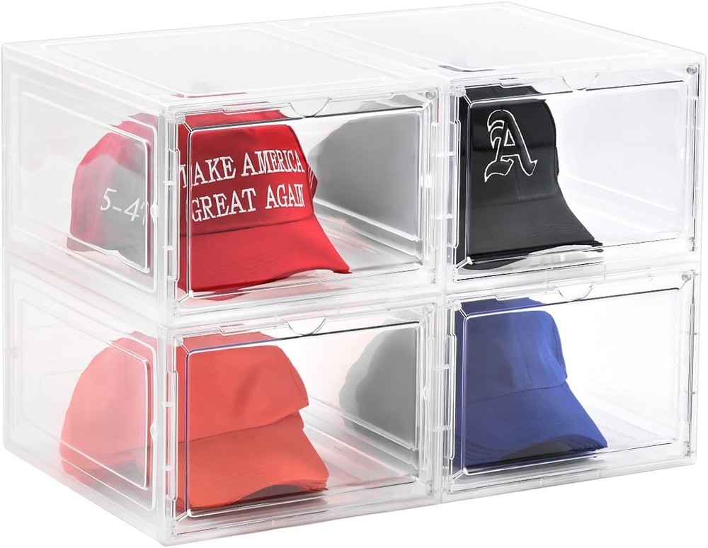 Hat Organizer Box,Stackable Clear Baseball Caps Holder Box Containers W/