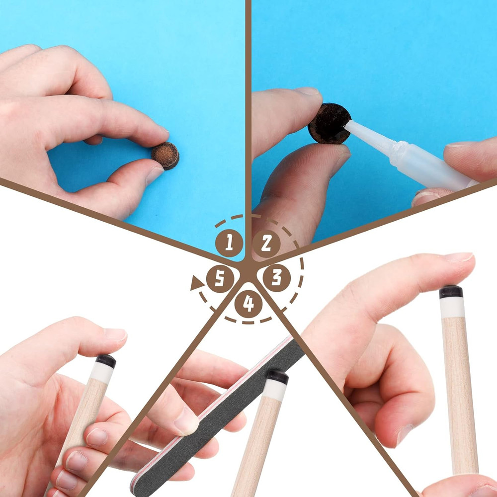 Gejoy 20 Pcs Billiard Pool Cue Tips Replacement Kit Pool Stick Tips with Storage