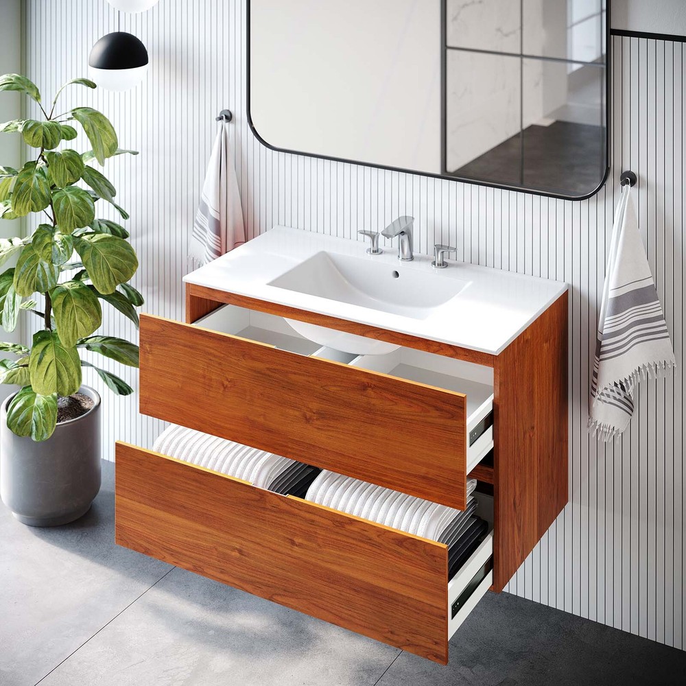 Modway Scenic 36" Wall-Mount Bathroom Vanity in Cherry WhiteCherry White
