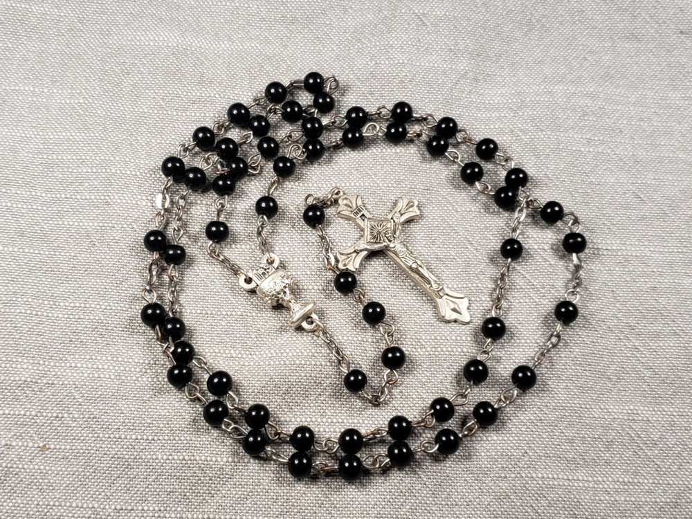 Beautiful Rosary Black Beads Christian Religious Gift C59