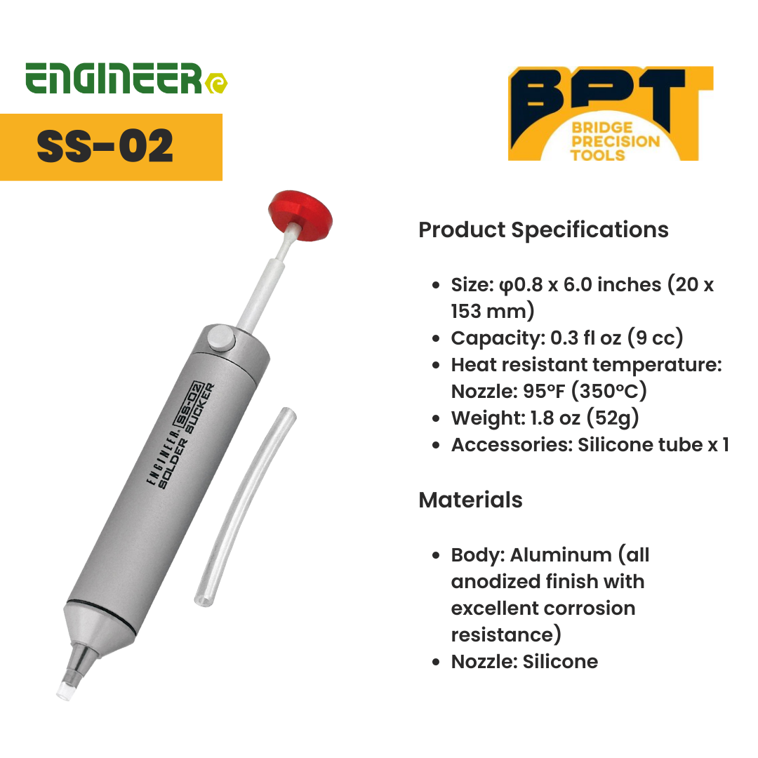 ENGINEER SS-02 Japanese Solder Sucker Desoldering Pump w/Silicone Tip Spare Tube