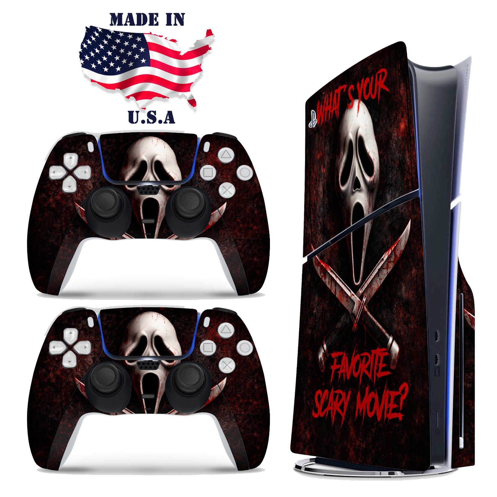 Ghostface Scream PS5 Console & Controller Vinyl Skin Wrap Decal Set
