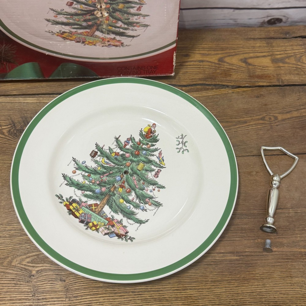 Spode CHRISTMAS TREE Tidbit Tray Cookie Treat Server Plate W Removable Handle