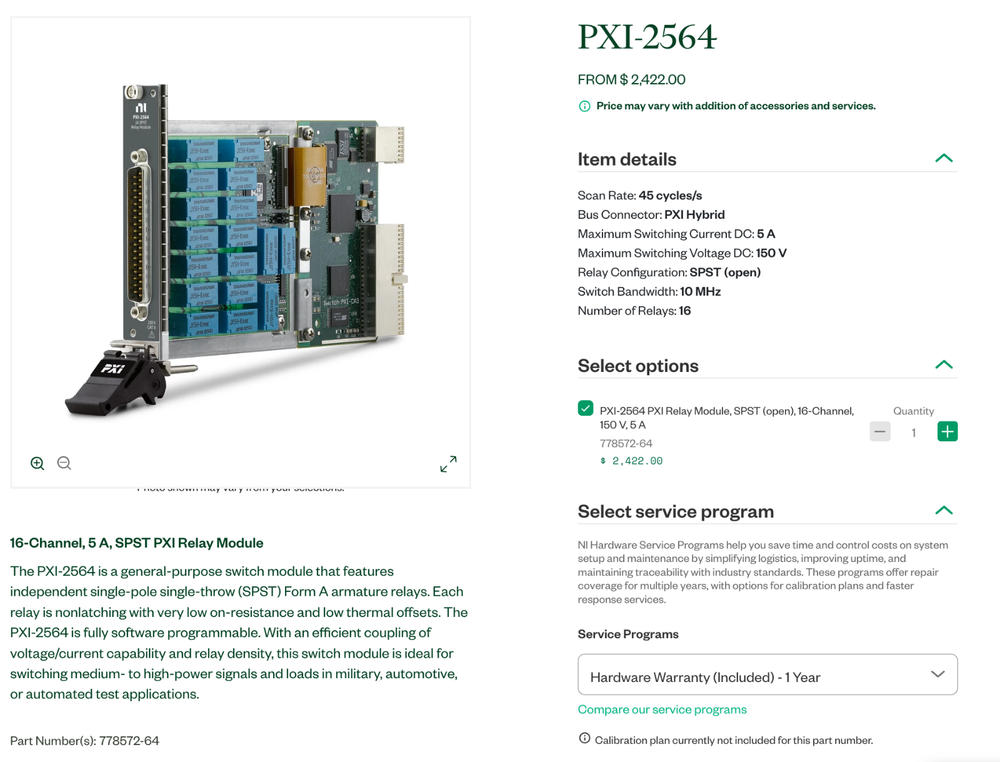 National Instruments PXI-2564 16 SPST Relay Module