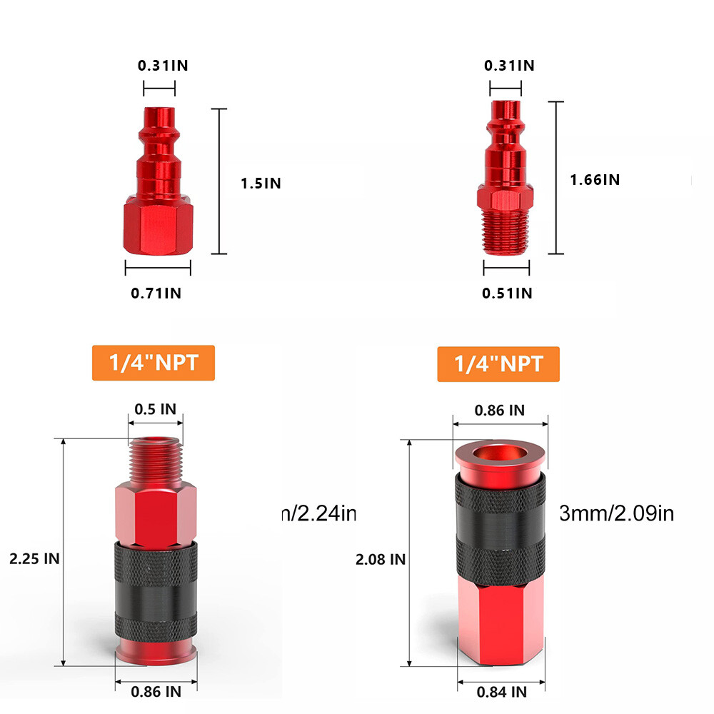 14pcs Heavy Duty Quick Coupler Set Air Hose Connector Fittings 1/4 NPT Tools Kit