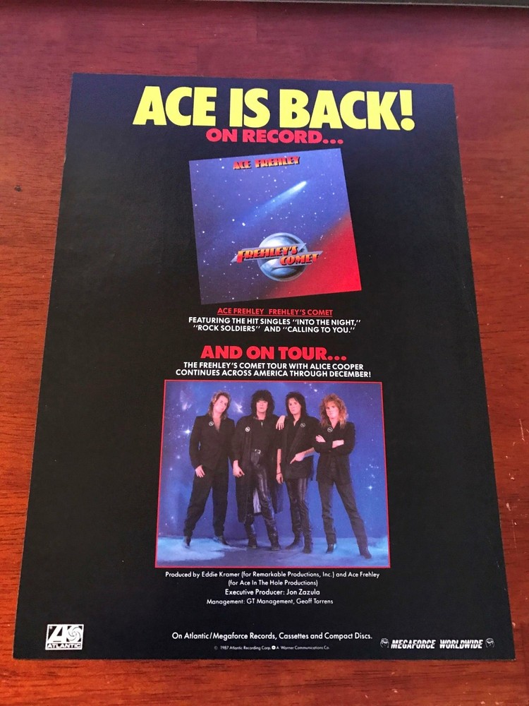 1987 VINTAGE 8X11 ALBUM PROMO PRINT Ad FOR ACE FREHLEY FREHLEY'S COMET KISS