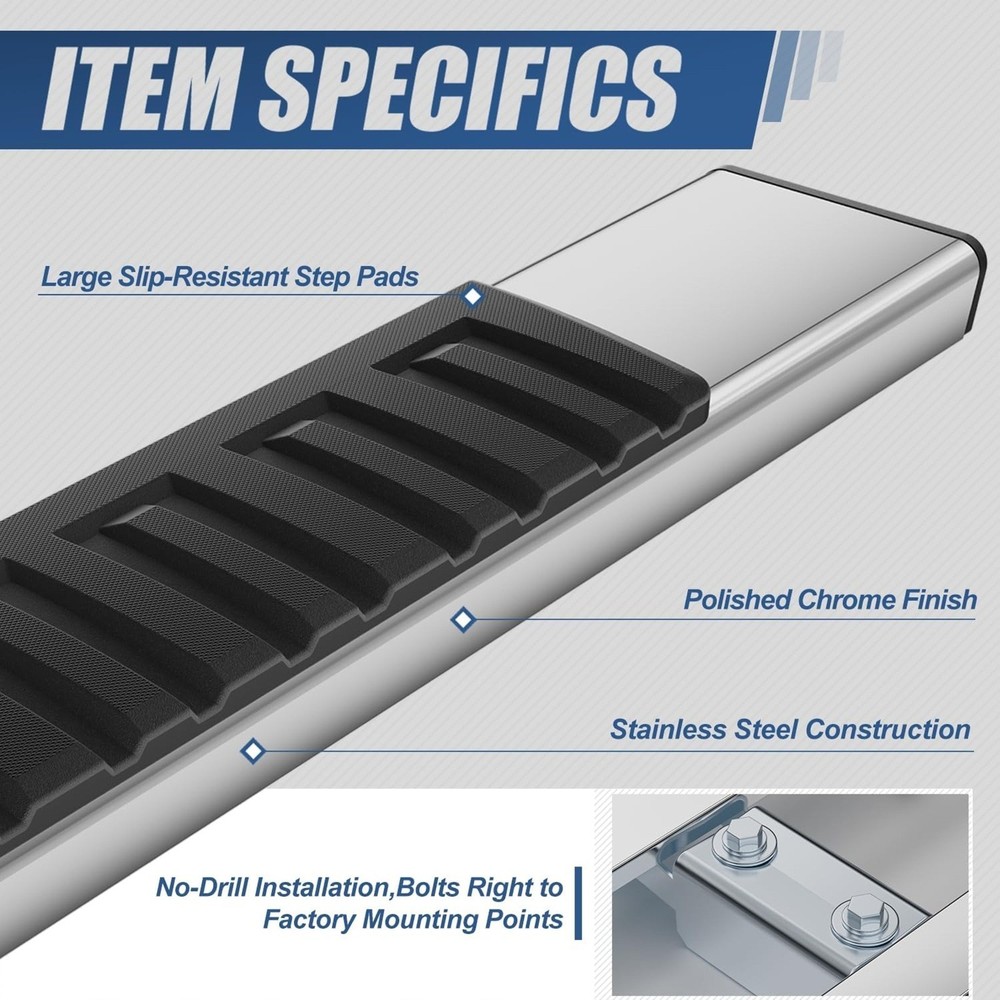 Running Boards Pair for 2007-2019 Silverado Sierra Regular Cab Side Steps Bars
