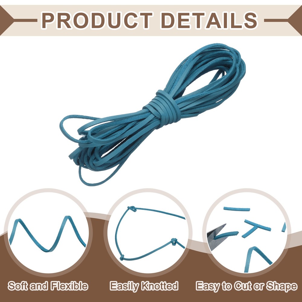 2 Pcs Flat Suede Leather Cord, 5.5 Yards 2.6mm Craft Braid String, Light Blue