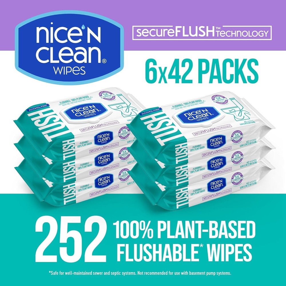 SecureFLUSH 252 Count Flushable Wet Wipes | Aloe & Vitamin E for Sensitive Skin