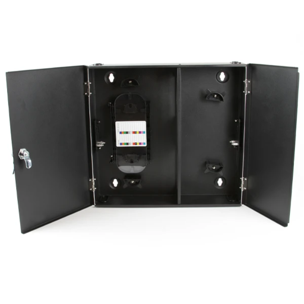 24LC SM/UPC Fiber 4 Panel Wall Enclosure Locking Splice Tray Spools