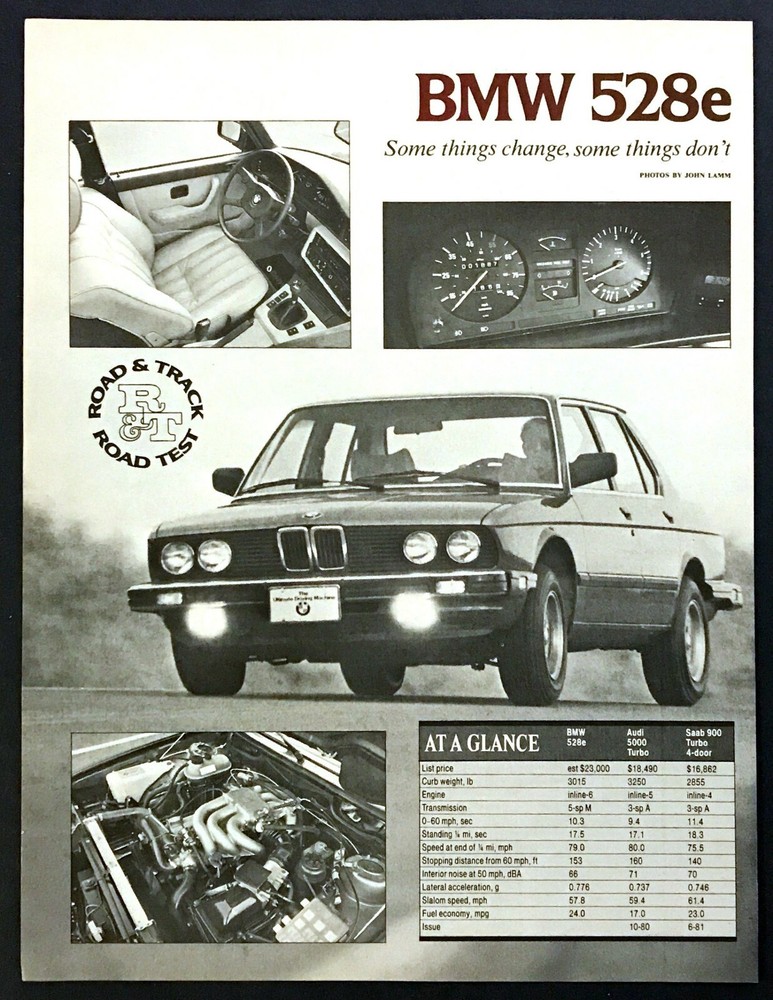 1982 BMW 528e Sedan Road Test Technical Data Review Article