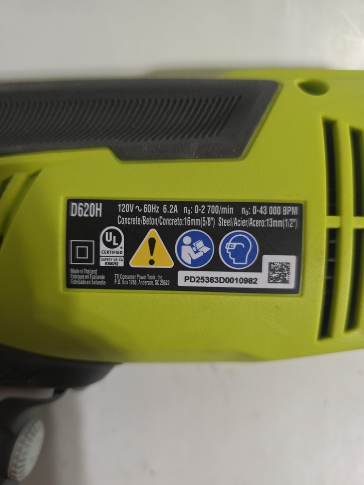 Ryobi D620H 5/8" Heavy Duty Variable Speed Reversible Hammer Drill. TESTED READ