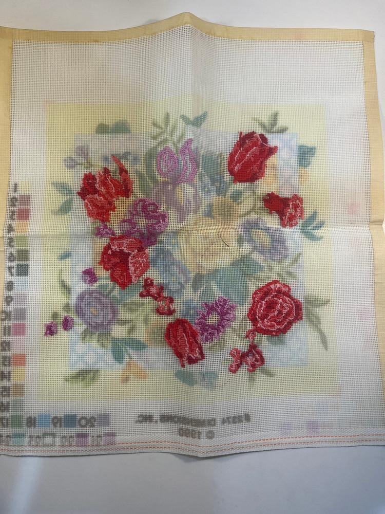 Dimensions Needlepoint Kit #2374 "Lattice Floral Pillow" - Started