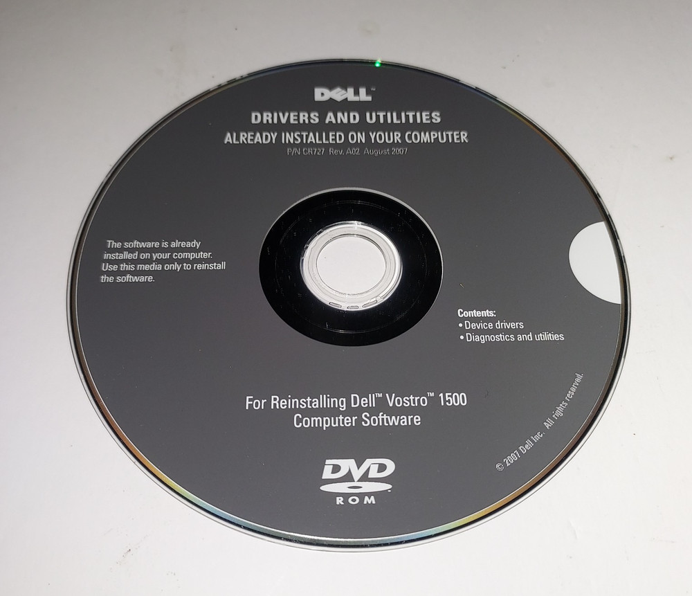 Drivers and Utilities for Reinstalling Dell Vostro 1500 Computer Software CD