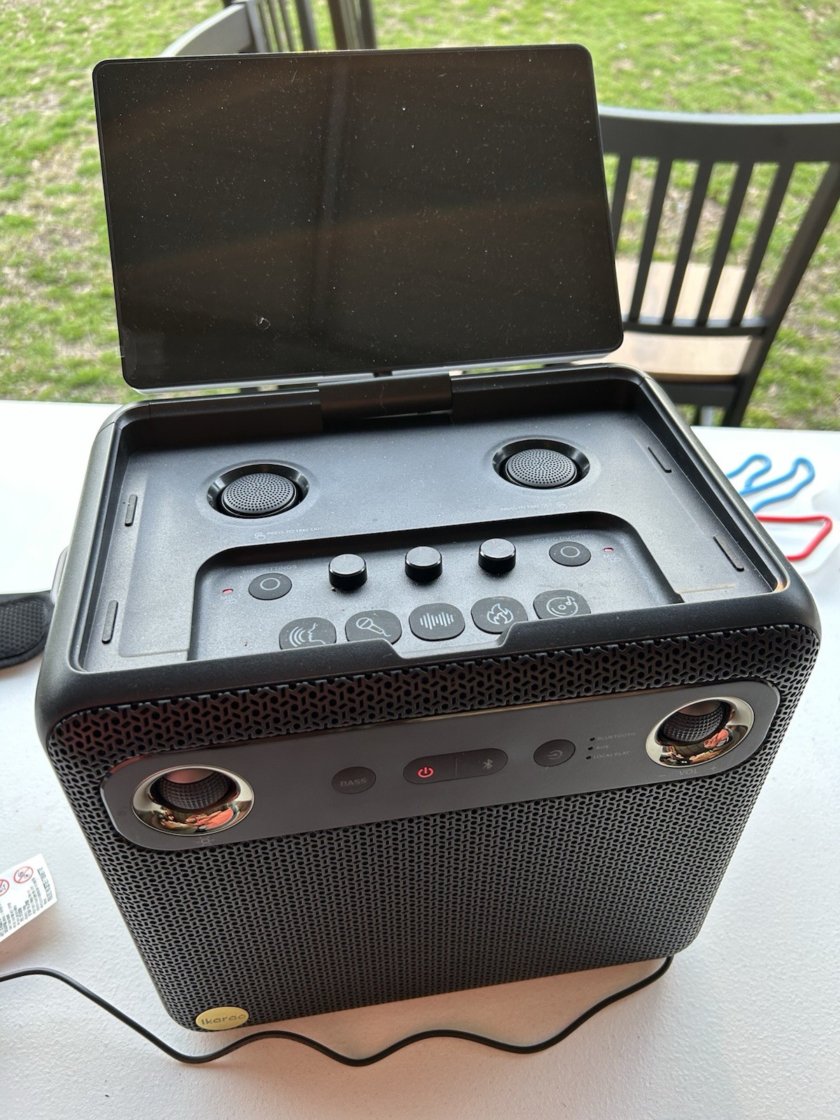 Ikarao Portable Karaoke Machine Party Speaker with Screen 2 Wireless Mics Black