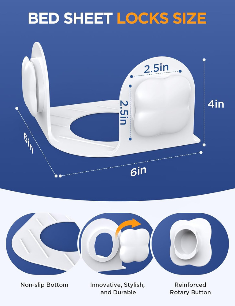 Bed Sheet Grippers - Corner Holders for Fitted Sheets, Easy Installation