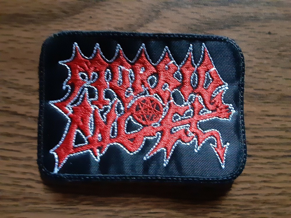MORBID ANGEL,SEW ON RED AND WHITE EMBROIDERED PATCH