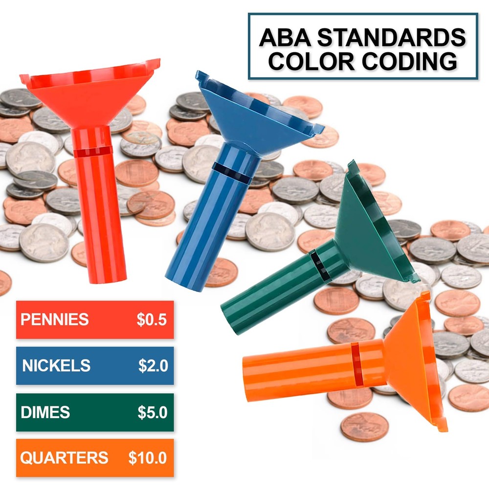 PM Company ColorCoded Coin Counting Tubes with 180 Assorted Flat Coin Wrapper...