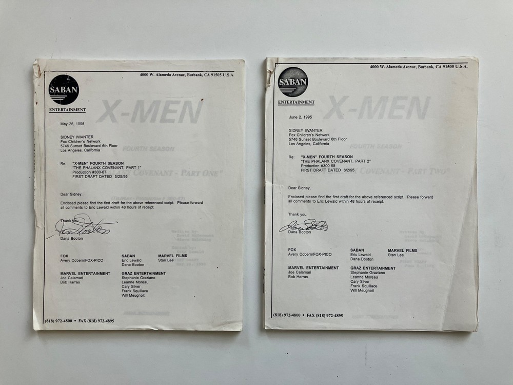 X-MEN AUTHENTIC 1st DRAFT SCRIPTS 'PHALANX COVENANT' Pts 1 & 2 + STUDIO TOPSHEET