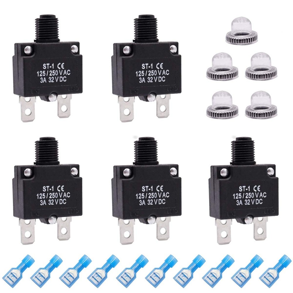mxuteuk 5Pcs 3Amp Circuit Breakers Push Button Manual Reset 125/250V AC 3A