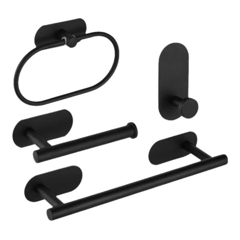 4 Piece Bath Accessories Bathroom Hardware Set Towel Bar Set - Matte Black