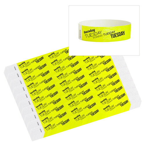 500 or 1000 Count Days of the Week Tyvek Design Wristband, Security Bracelet