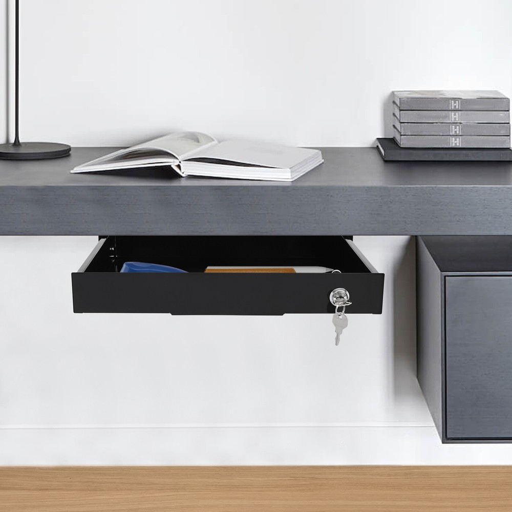 Under Desk Mounted Sliding Pull-out Drawer Storage Organizer