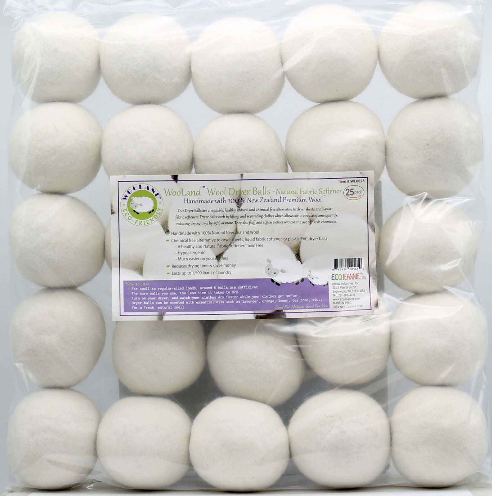 EcoJeannie Wooland Wholesale Bulk Laundry XL Premium 100% Wool Dryer Balls,