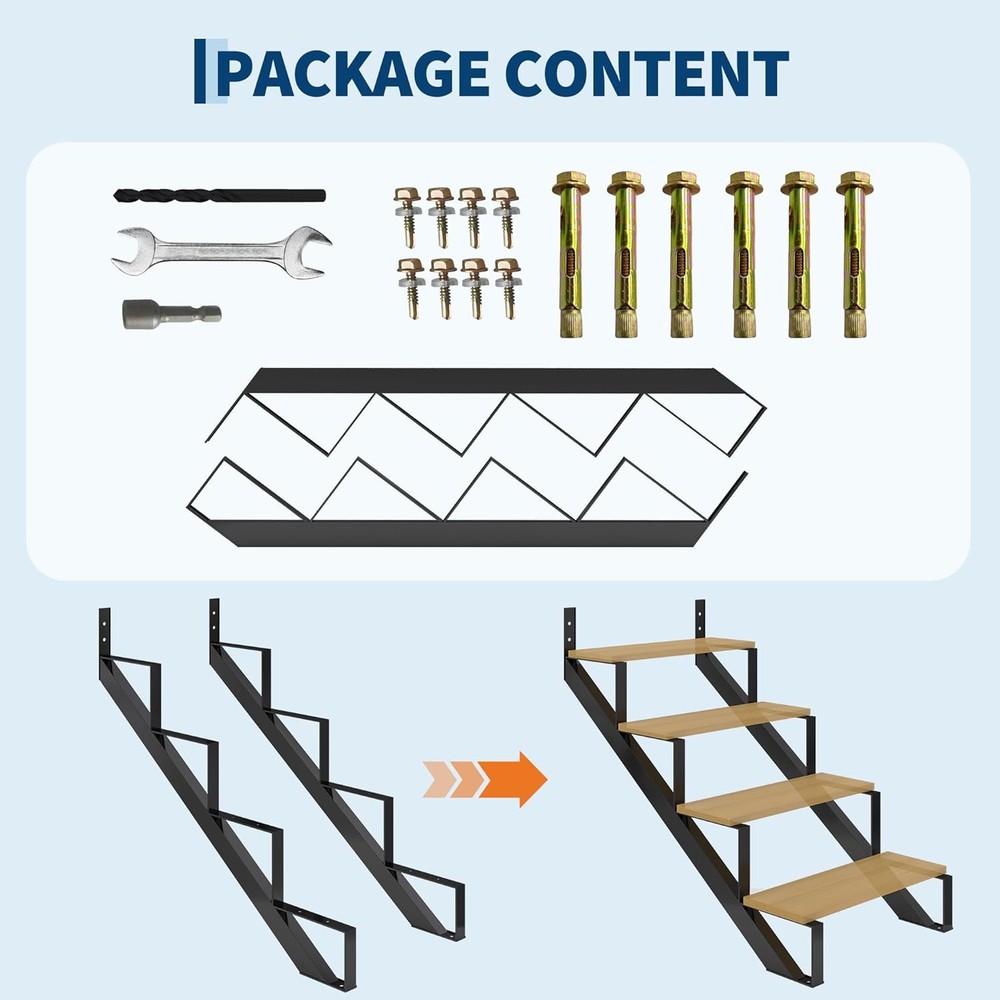 Stair Step Riser Metal Stair Stringer with Reinforcing Support Leg 2 Pack 4 Step