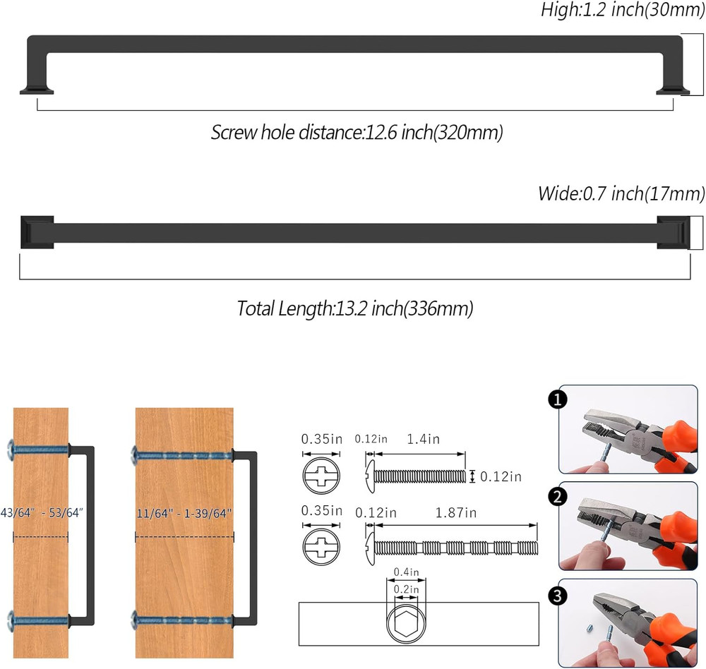 10-Pack 10" Matte Black Cabinet Pulls - Modern Kitchen Handles