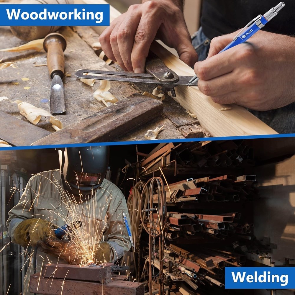 Welders Pencil with 12 Silver Refills & Built-in Sharpener for Precision