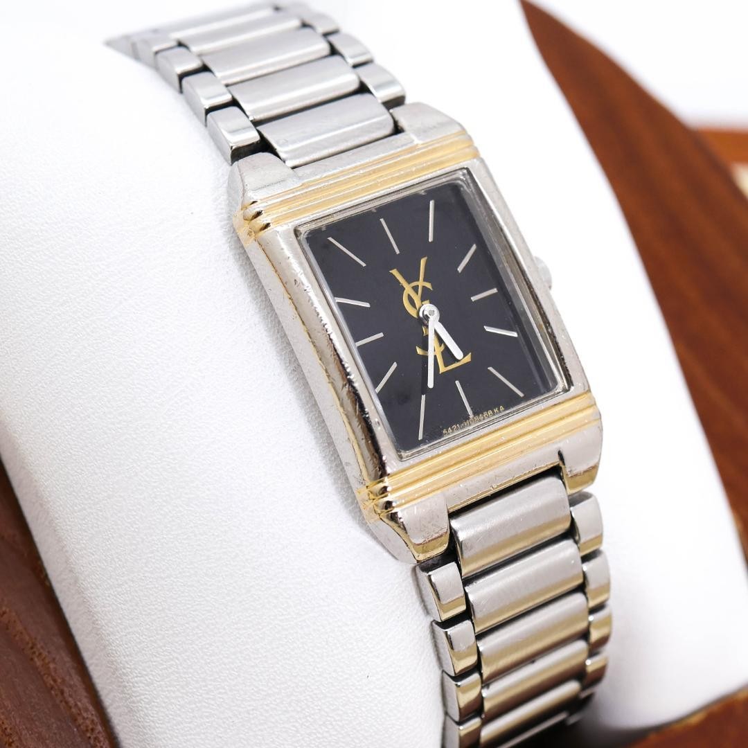 Yves Saint Laurent 2528 Wristwatch Vintage Black Dial Leather Band Timepiece