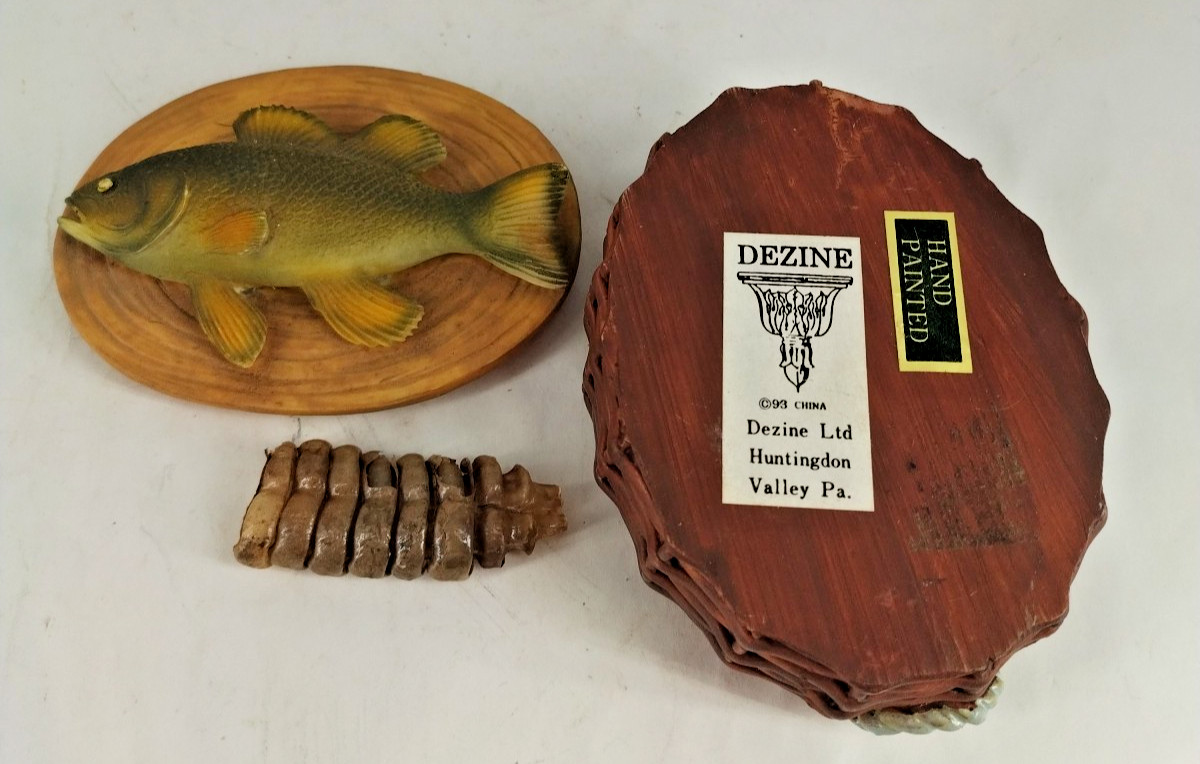 Dezine Hand Painted Trinket Box Fish Perch Real Rattlesnake Rattler Inside B2