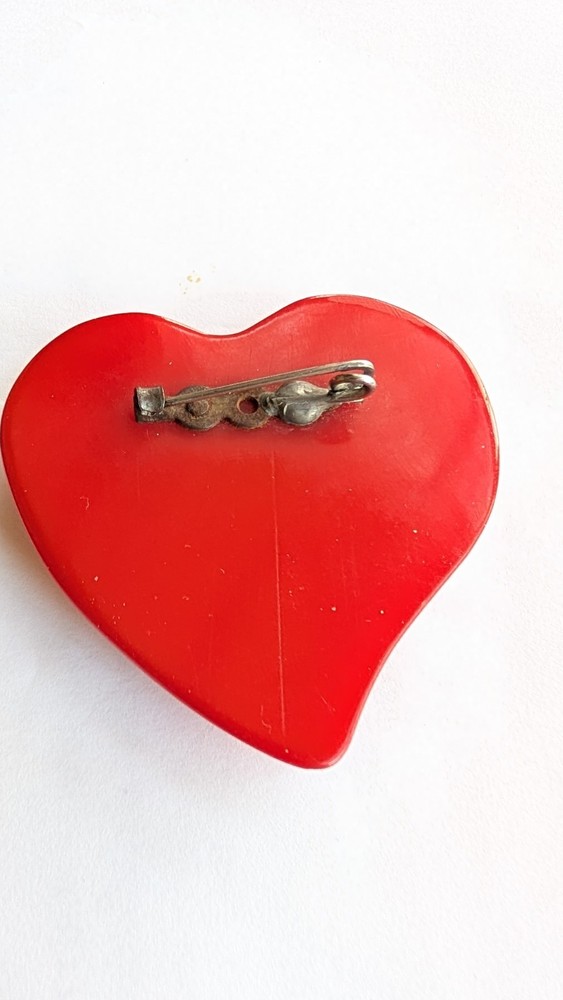 Bakelite Red Heart With Rhinestones