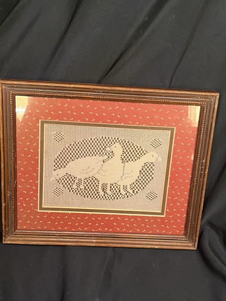 framed lacework ducks scene framed 11.25 x 9.25”