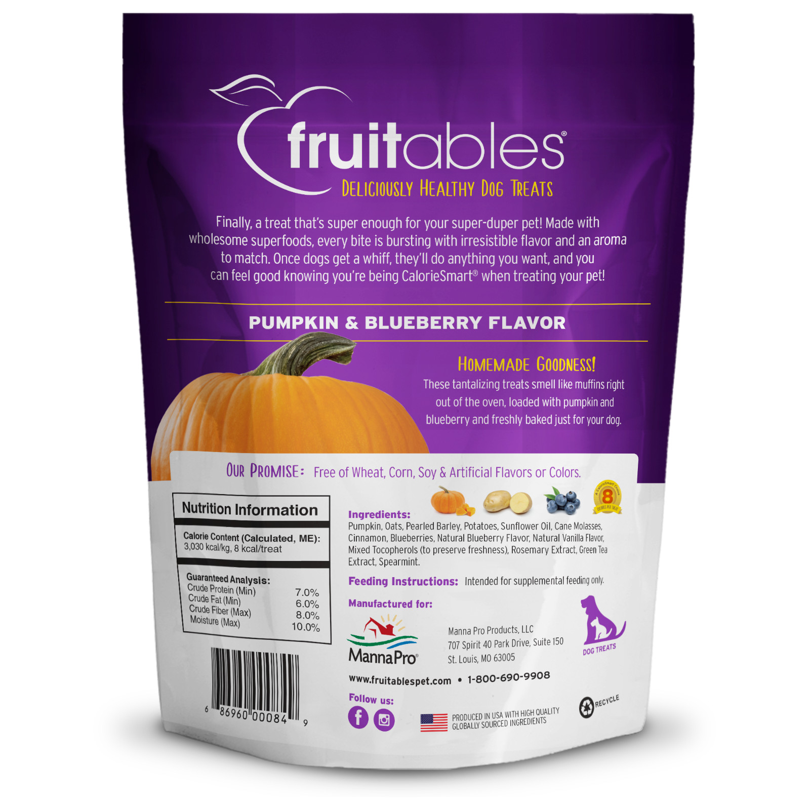 Fruitables Pumpkin Blueberry Dog Treats 12 oz Low Calorie Crunchy