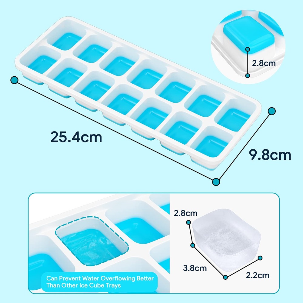 4 Pack Silicone Ice Cube Trays with Removable Lid Easy-Release Flexible 14-cube