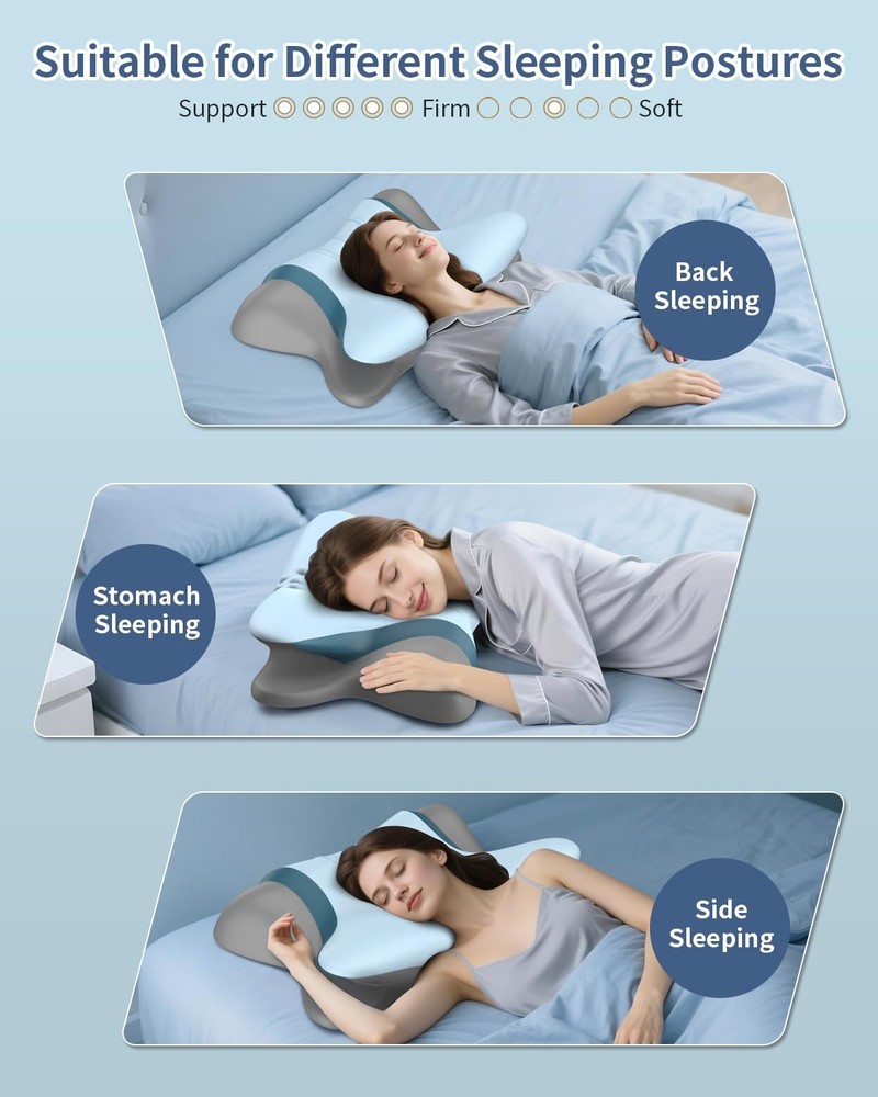 Cervical Neck Pillow for Pain Relief - Ergonomic Side Sleeper Blue