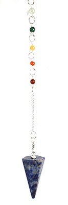 Sodalite 7 Chakra Pendulum - 6-Sided Third Eye Wisdom Divination Tool