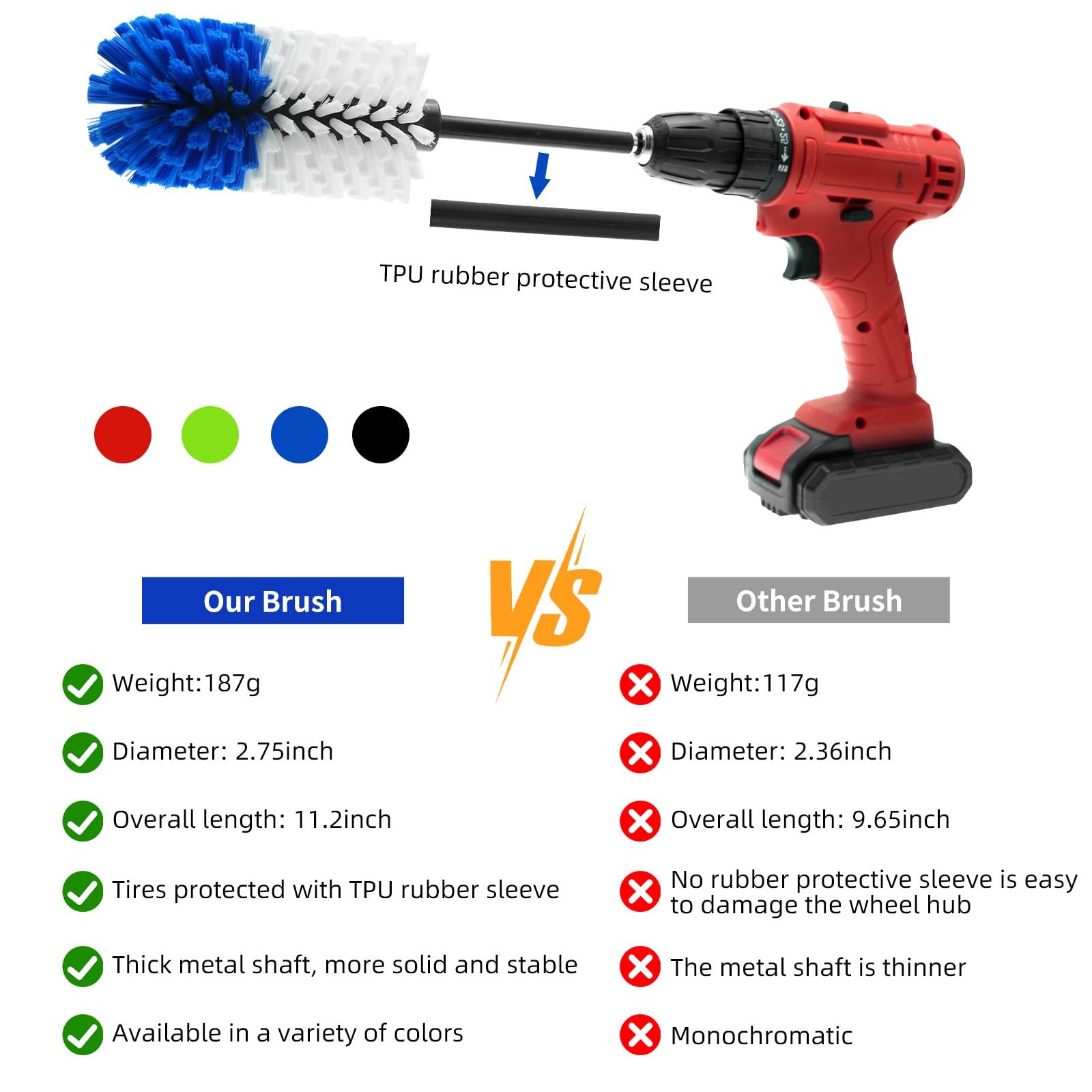 Wheel Brush, Soft Drill Cleaner Brush for Car Blue+white