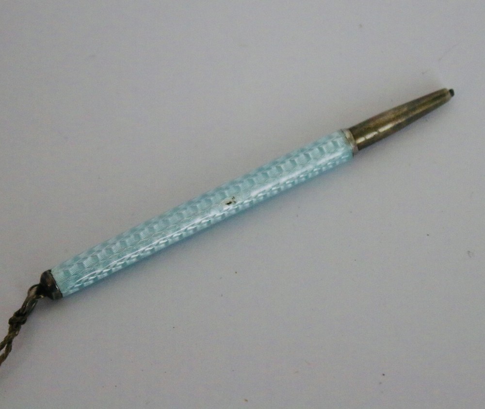 Antique Sterling silver guilloche enamel pencil working 935 solid silver Deco