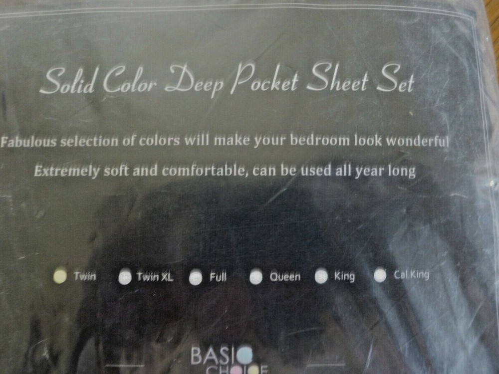Basic Choice Solid Color(Black)Deep Pocket Twin Sheet Set, Easy Care Microfiber