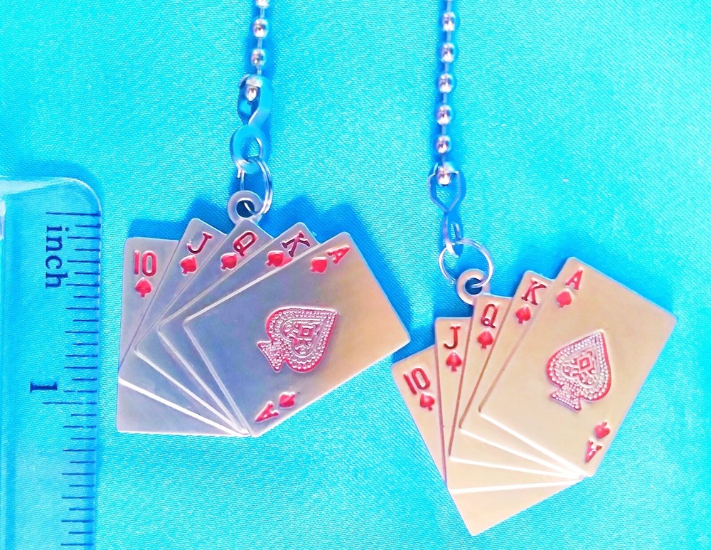 Set of Two ~ CARD DECK RED Metal ~ Ceiling Fan Pulls