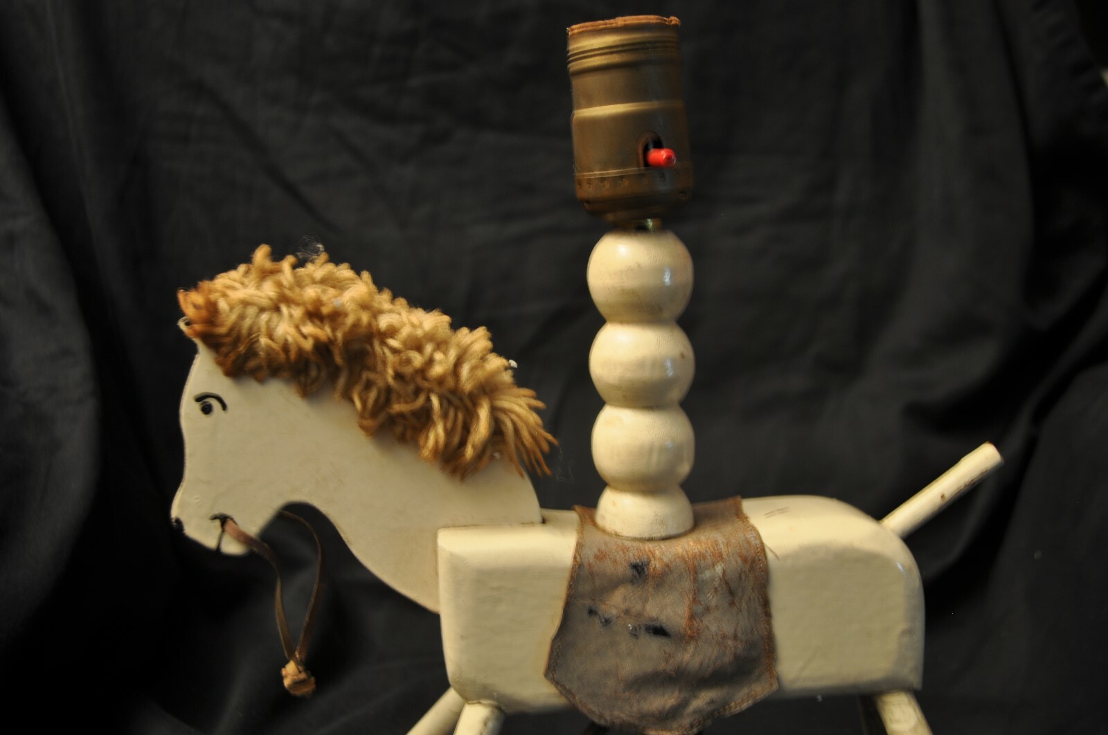 Wood White Horse / Pony Lamp Vintage / Antique w/ Leather Saddle