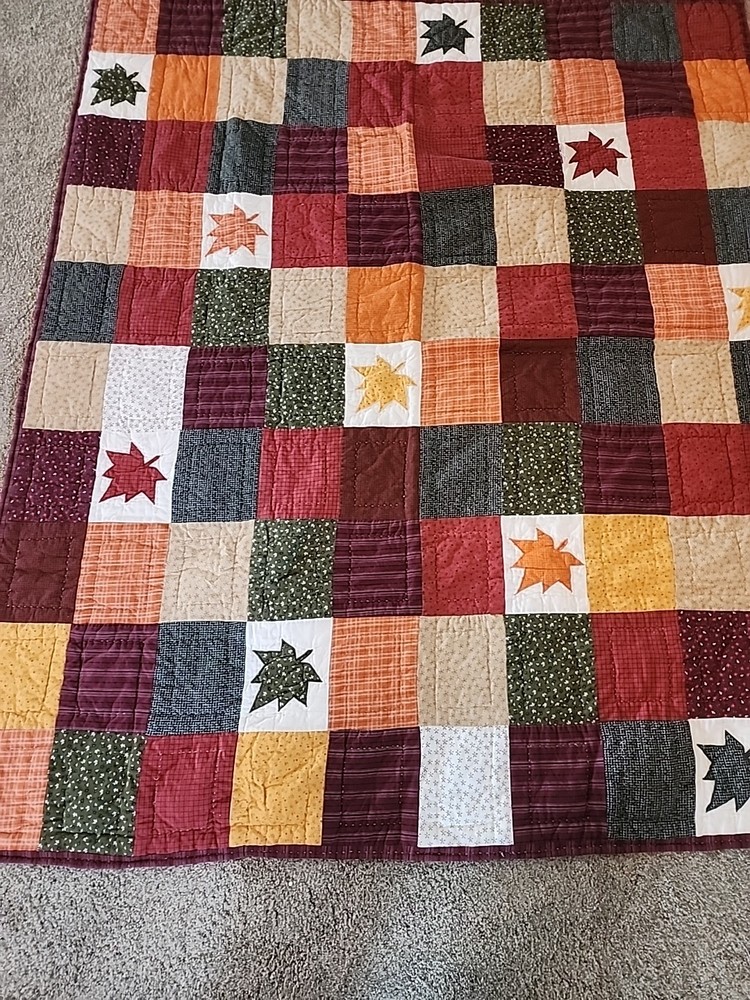 Upcycle Autumn Color Quilt Nice Patchwork 49 X 59