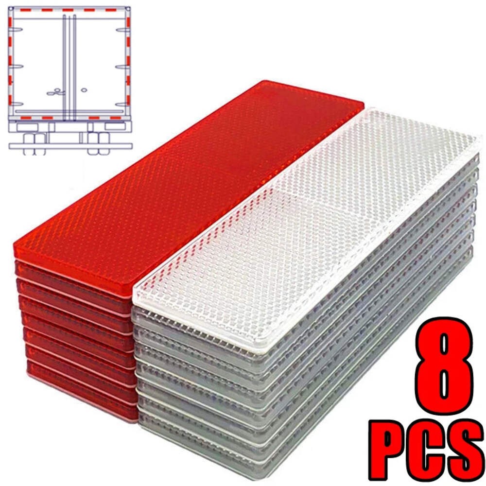 8Pcs Rectangle Plastic Reflective Tape Adhesive Safety Warning Night Stickers