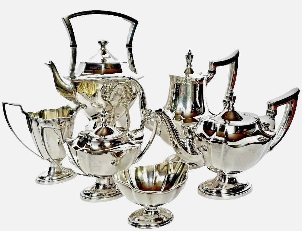 Fine Art Deco Era Gorham Silverplate 6 Piece “Plymouth” Coffee & Tea Set c.1920