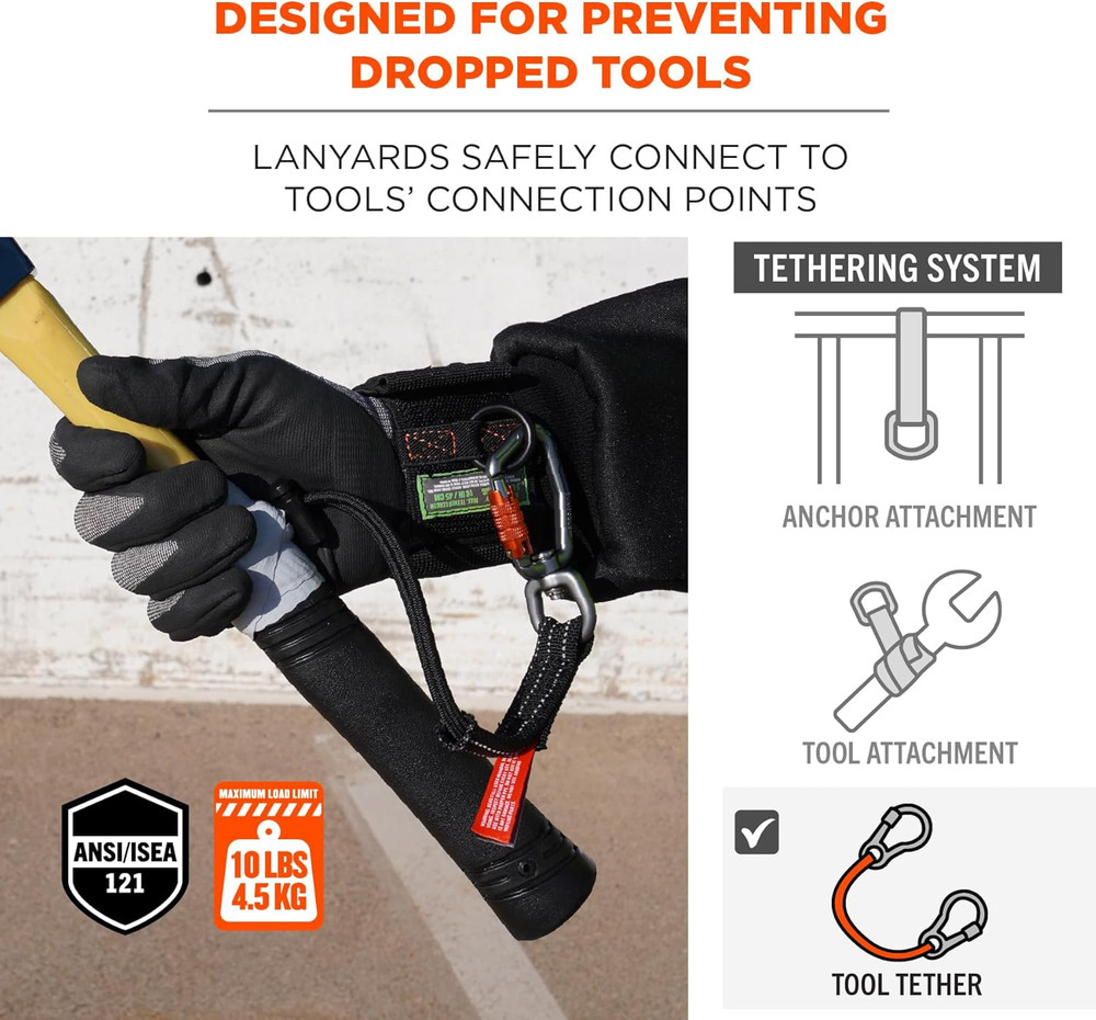 Squids 3714 Tool Lanyard and Tethering Attachment with Carabiner and Cinch Loop,